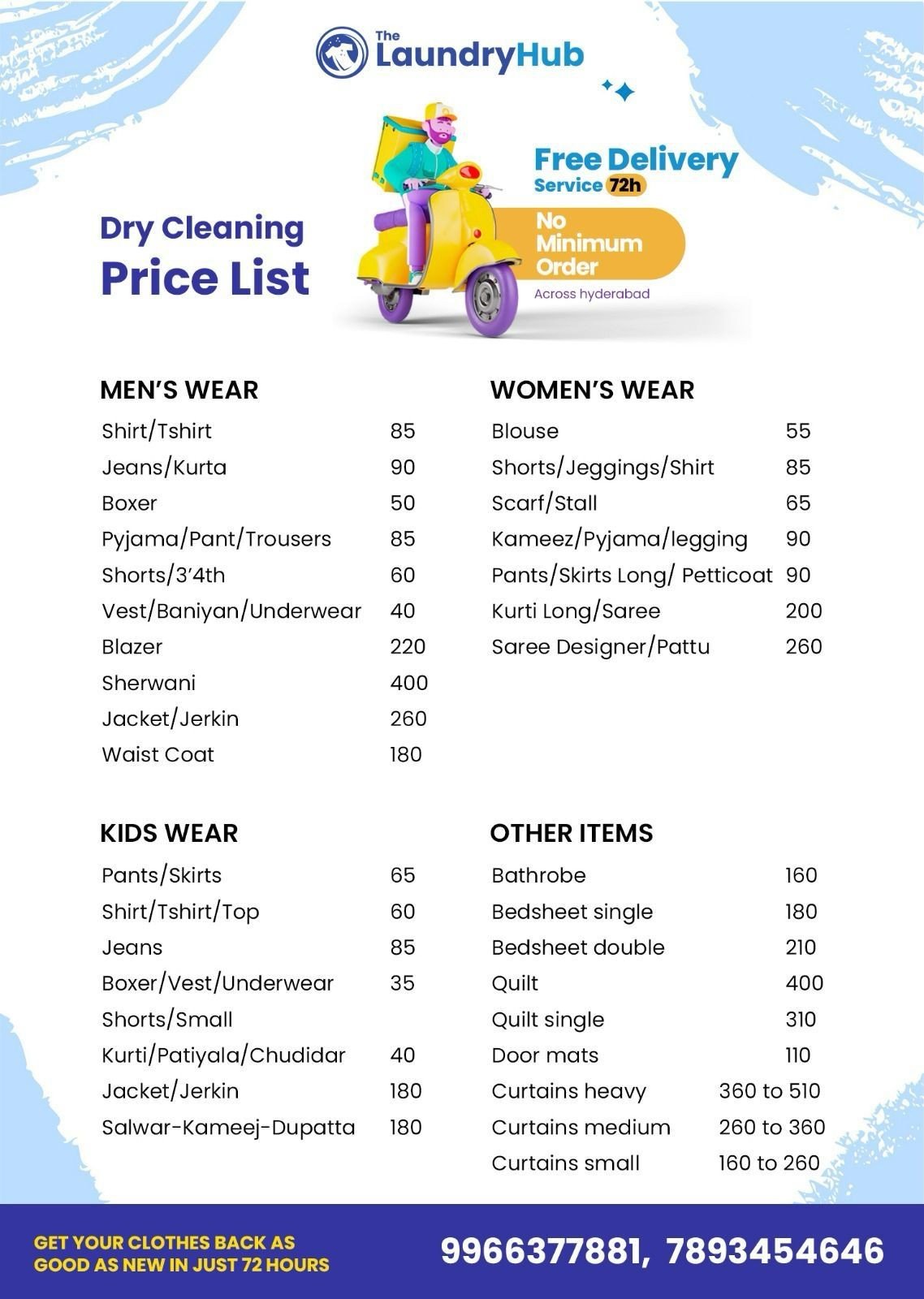 Dry Cleaning Price List